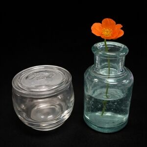 Aqua Glass Vase with Orange Bloom